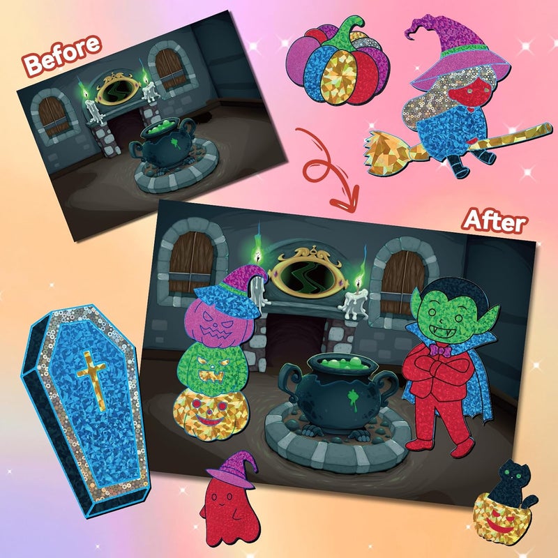 ATFUNSHOP Halloween Crafts for Kids Foil Art No Mess Foil Craft Toy for Kids Ages 4 5 6 7 8 9 10, DIY Activity Kit with Spooky Ghosts, Pumpkins & Bats,Halloween Party Favors Toys & Games for Boys and Girls - Image 2